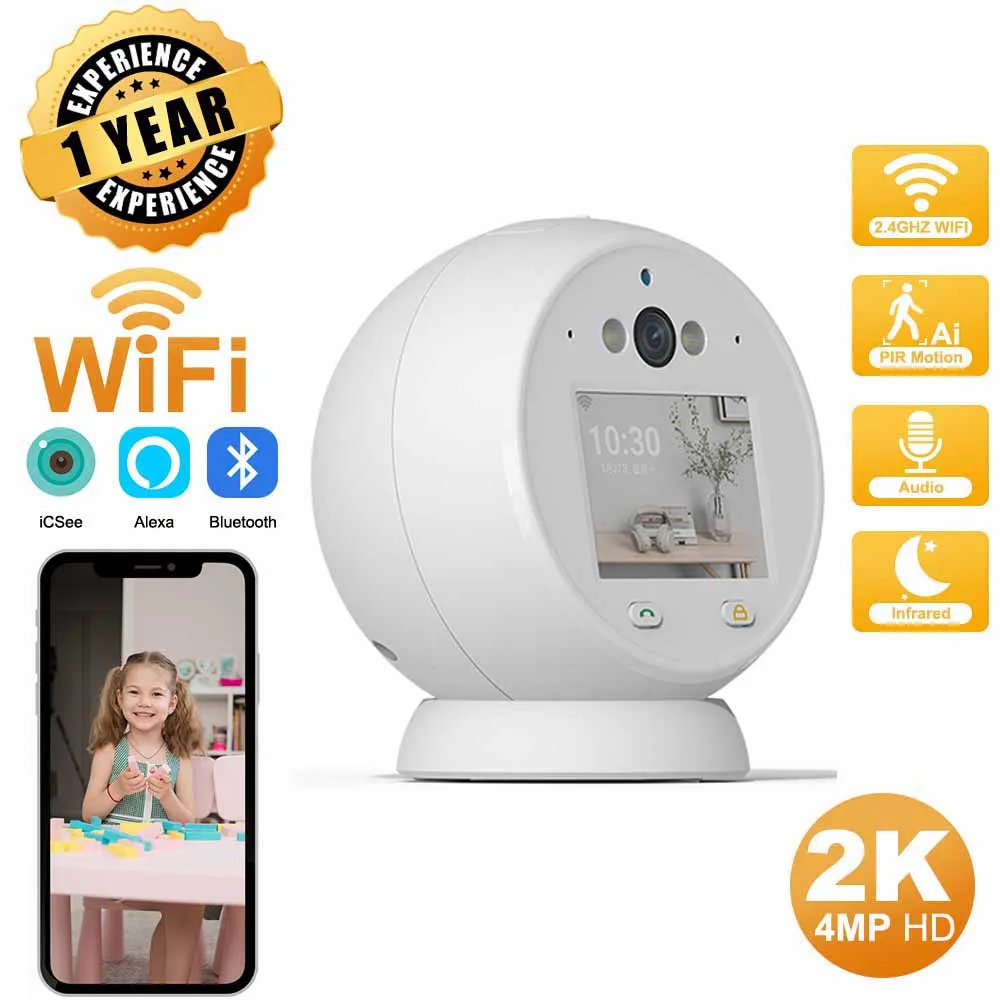 4MP PTZ Wifi Camera Video Call with IPS Screen Baby Cry Sound Detection Security IP Camera Baby Monitor iCSee