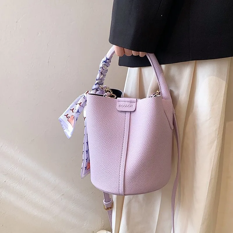 2023 New Versatile Handbag Women's Bag Texture Bucket Bag Summer simple korean Version Tie Ribbons One-shoulder Crossbody Bags