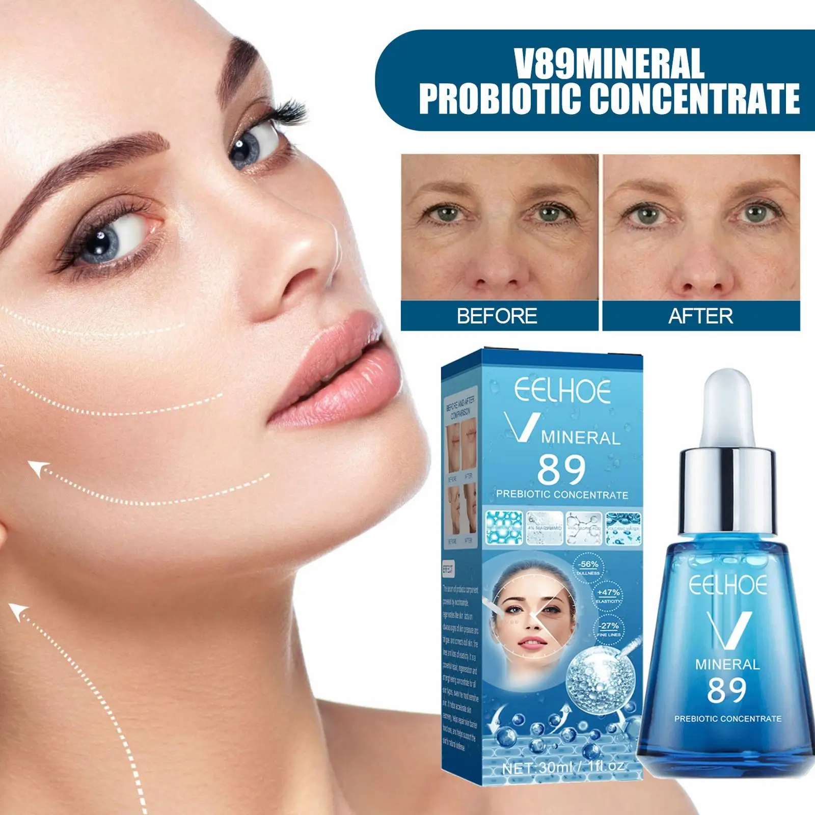 30ML V Mineral 89 Serum Anti Wrinkle Moisturizing Firming Nasolabial Folds Care Skin Essence Beauty Facial Tighten Remover R3U6