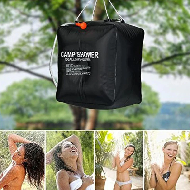 Water Bag 40L Shower Head Solar Power Fast Heating Camping Shower Bag Camping Fishing Hiking Water Storage Bag Bathing Bag