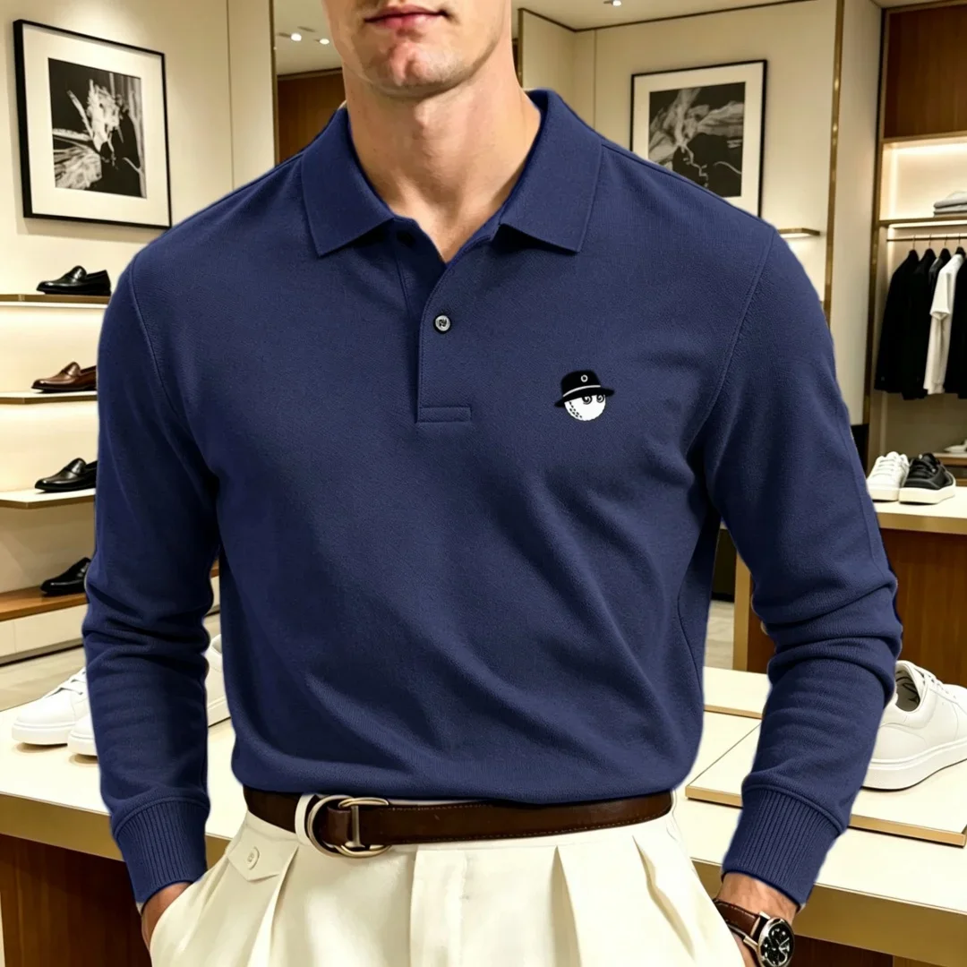100% pure cotton high-end brand men's long sleeve polo shirt autumn winter fashionable luxury embroidery golf top casual T-shirt