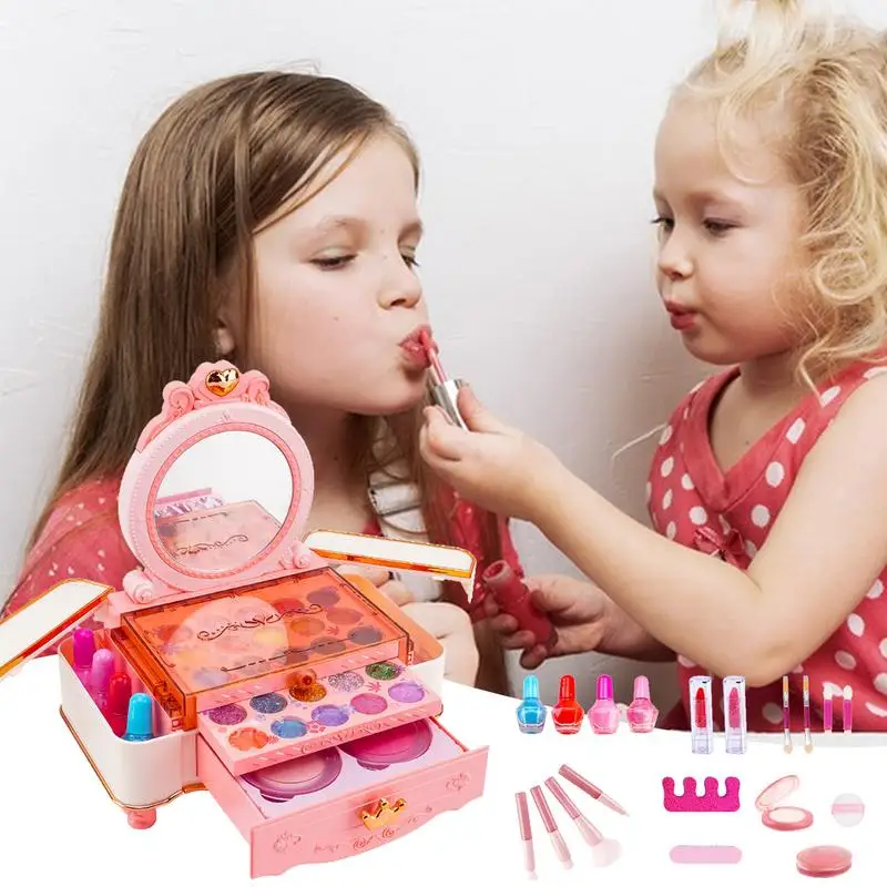 Makeup Little Girls Kids Set Kids Makeup Kit For Girl Real Pretend Play Cosmetic Set Princess Make Up Toys For 3-12-Year-Olds