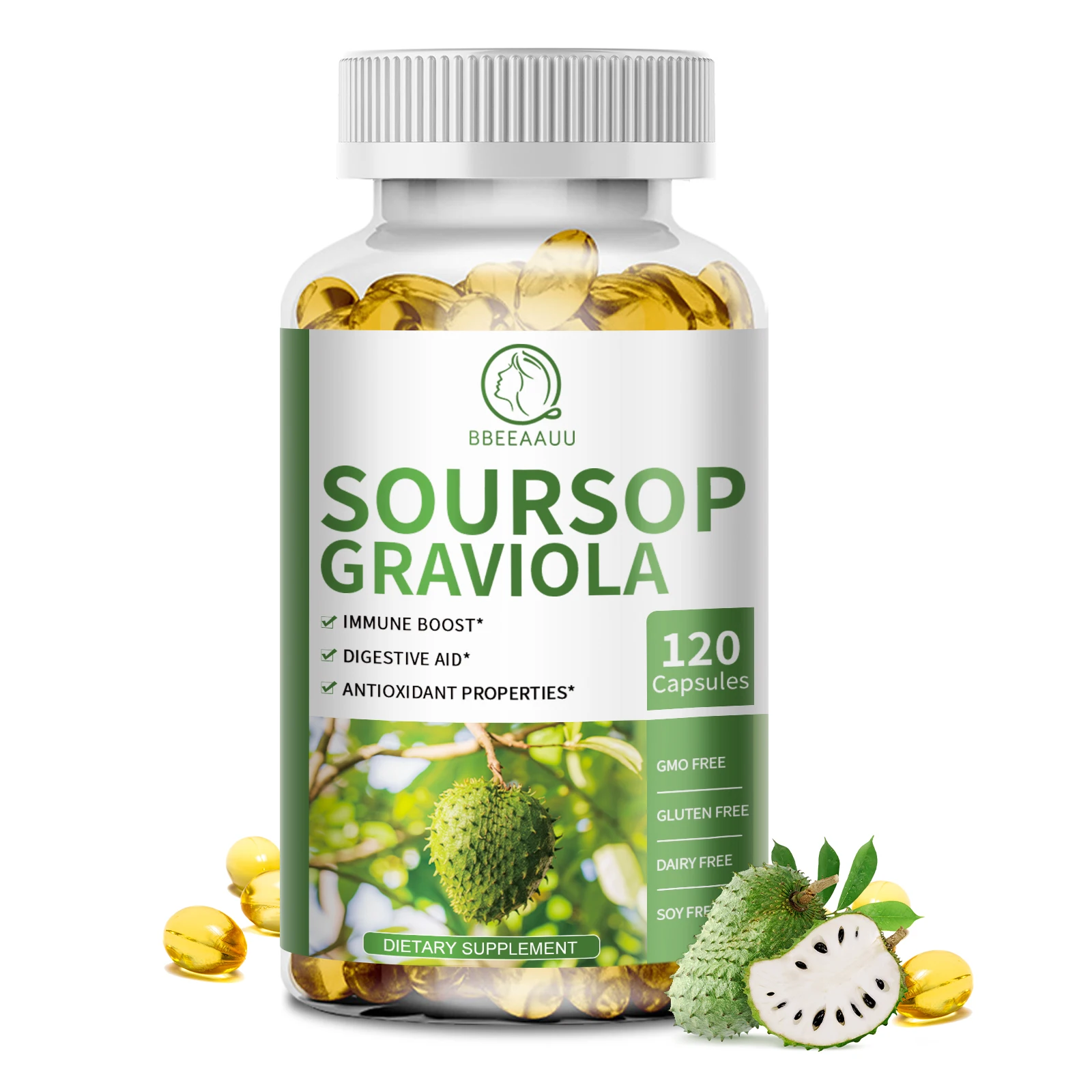 

BBEEAAUU Soursop Capsules Support Digestion & Liver Health Cell Support and Regeneration Antioxidant Skin Care Enhances Immunity