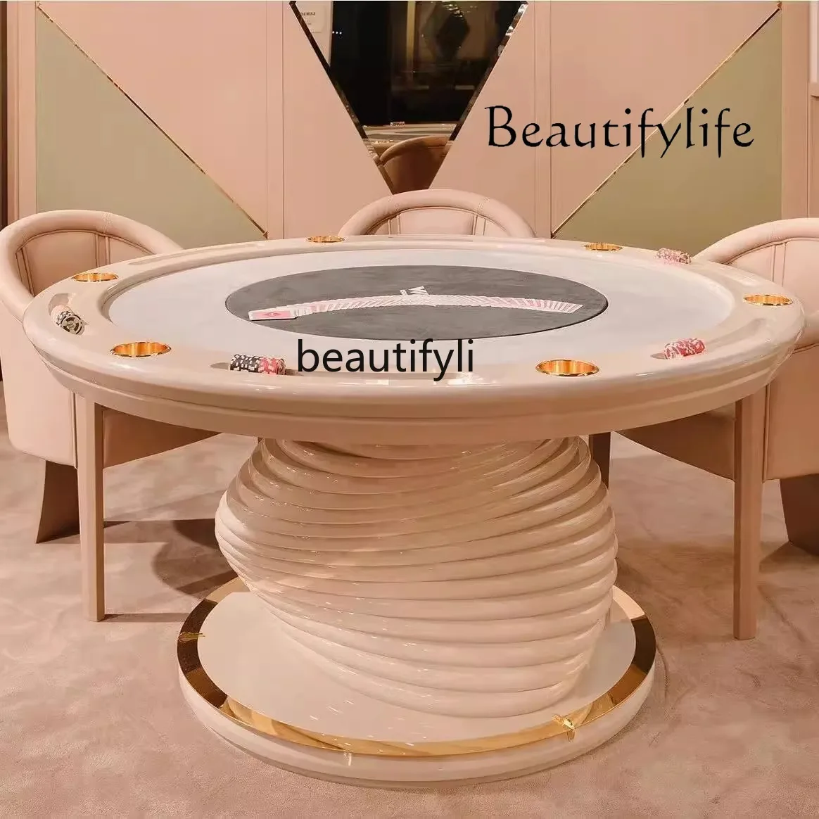 

High-end Italian light luxury club multi-person round Depu poker table chip table Texas entertainment chess and card room