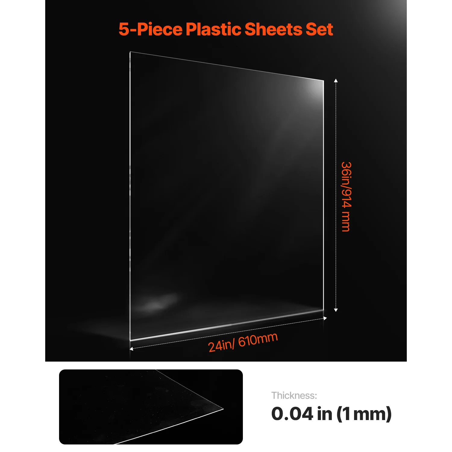 SucceBuy PET/Plexiglass Sheets 5-Pack Plastic Sheet 24x36Inch 0.04Inch Thick Transparent Clear Flexible Plastic Panels for Craft