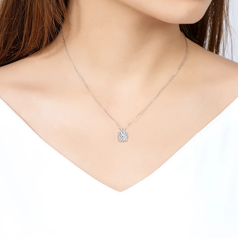 Anziw Rose Gold Plated Moissanite Pendant Necklace 6.5mm(1.0ct ) Sparking D Color Diamond Real 925 Silver Jewelry for Women Gift