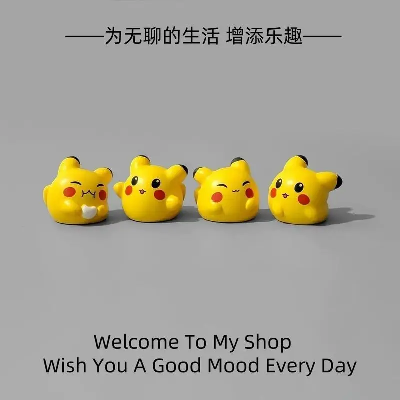 4 szt. Anime Kreskówka Uroczy Pikachu Antystresowy Model Ozdobny na Biurko Komputerowe Mini Figurki Lalki Urocza Zabawka Dekoracja Samochodu