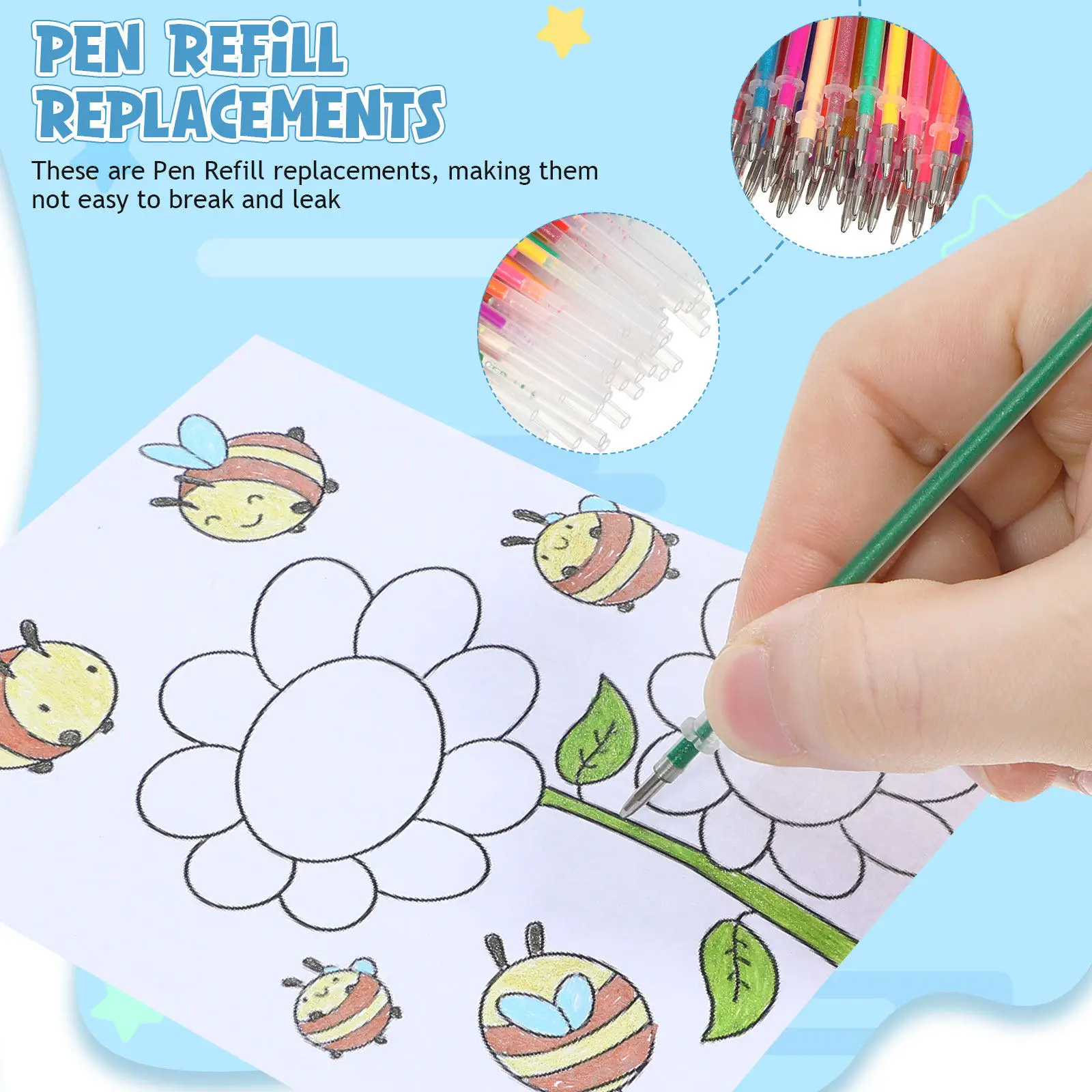 100Pcs Glitter Gel Pen Refills Premium Plastic Refill Replacements Leak Proof Easy Install Writing Stationery Gift