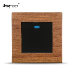 Real Wood Panel 86*86mm 1 Gang 1 2 Way Push Button Rocker On Off Wall Light Switch Interruptor with LED 110V-240V EU BOX