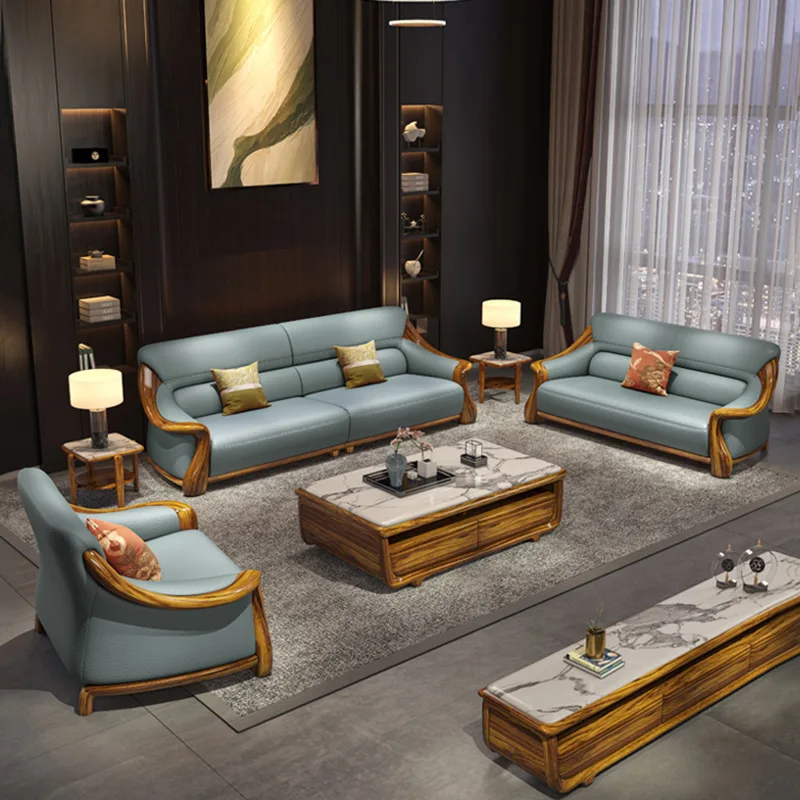 

we-New Chinese Uginwood Leather Sofa Combination Luxury Villa Living Room First Layer Cowhide Size Apartment Italian Sofa Set@