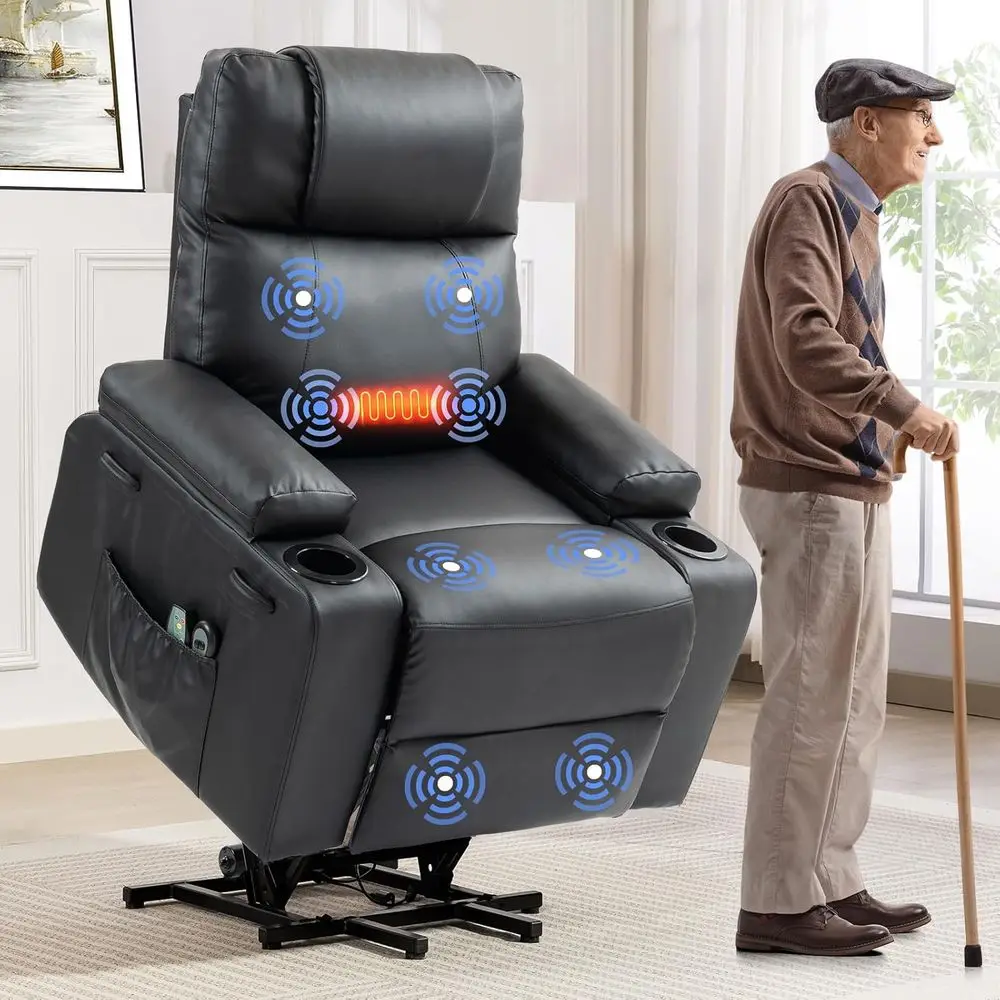 Sillón reclinable eléctrico para personas mayores con masaje y calor, 160 °   Sillón Reclinable Eléctrico Ajustable de Cuero PU con Control Remoto y Portavasos