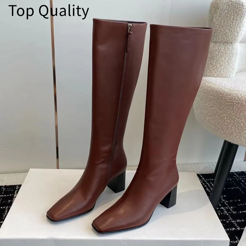 

Women's fashionable leather high-heeled boots with square toe design for slimming sexy elegant and fashionable women's boots