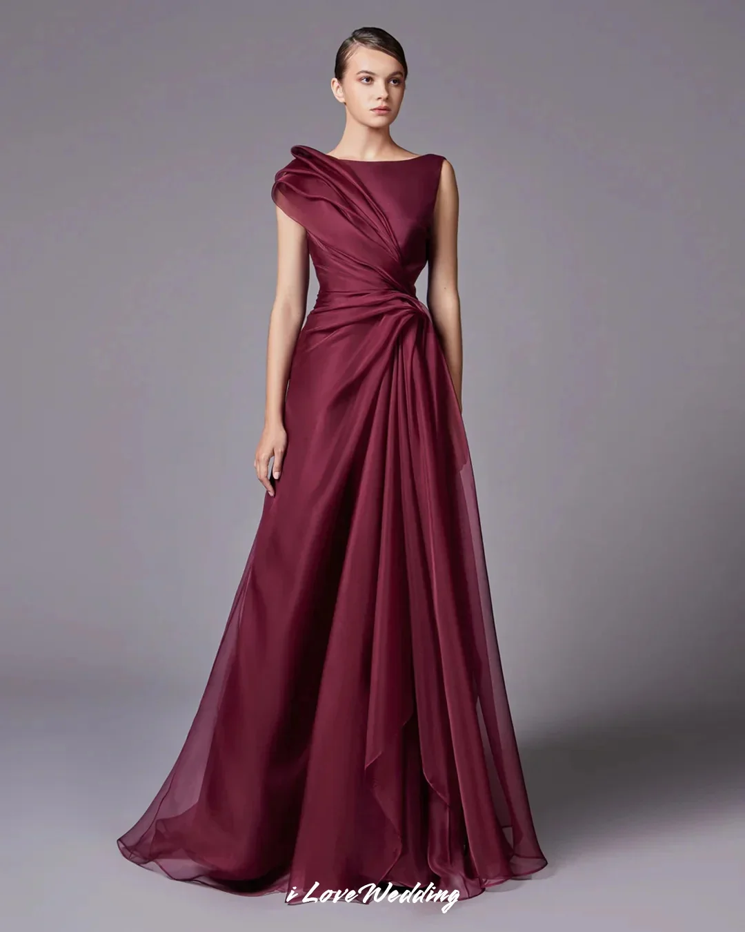 Women's Sleeveless Long Evening Dress A-Line Wedding Guest Dress Ruched Floor Length Dress Formal Party Gowns Customized image 2