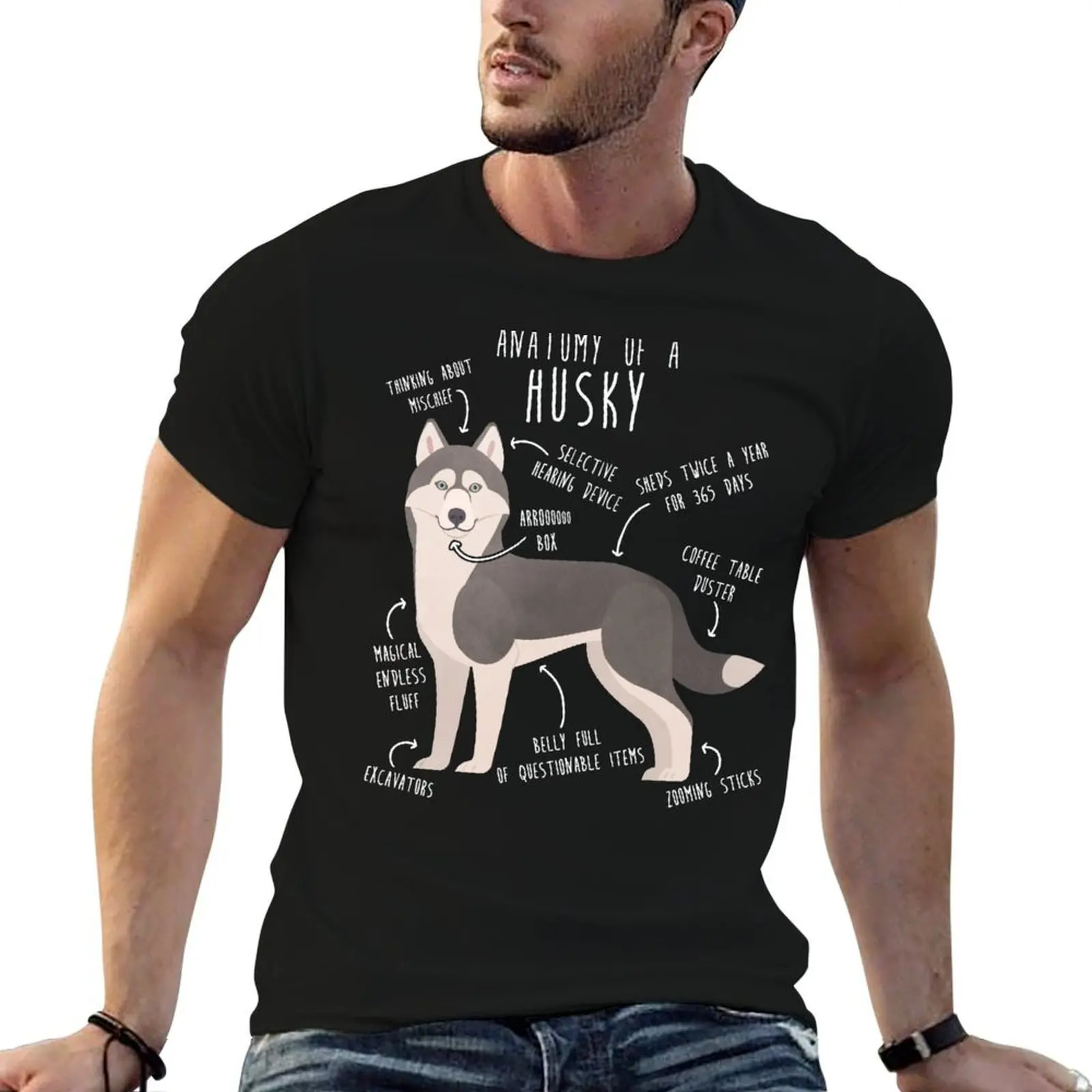 Grey Siberian Husky Dog Anatomy T-Shirt funny gifts anime tshirt Men's t-shirt