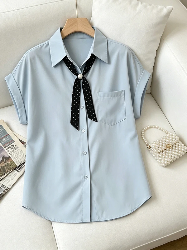

Fashionable Neck Short Sleeve Shirt Women Summer plus Size Conceals Belly Slimming Versatile Casual Shirt Regular Fit