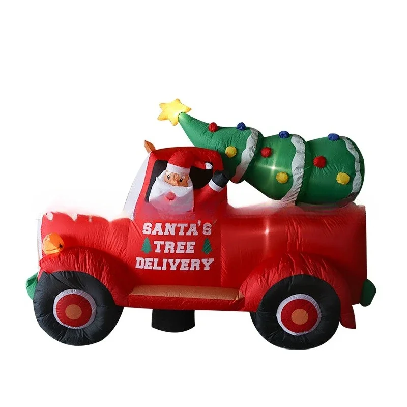

Новый надувной автомобиль Санта-Клауса, тянущий рождественскую елку, воздушная форма, светодиодный светильник, украшение для сада, украшение