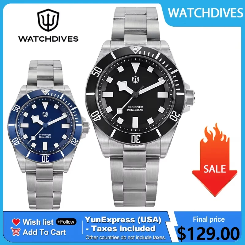 Watchdives WD1969 Pro Stainless Steel Watch VH31 Sweep Seconds Quartz Movement Watches Sapphire 120 Click Waterproof  200m