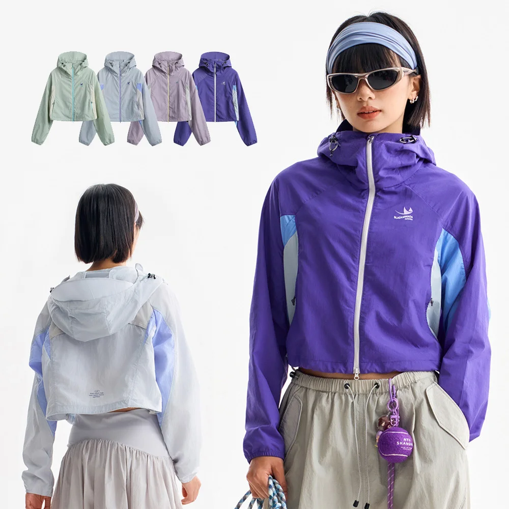 Sommer Kurze Hautjacke für Damen, Locker Sitzende Wasserdichte Atmungsaktive Outdoor-Wanderjacke, Lässige Sonnenschutz-Kapuzenjacke, Mädchen Streetwear Mantel