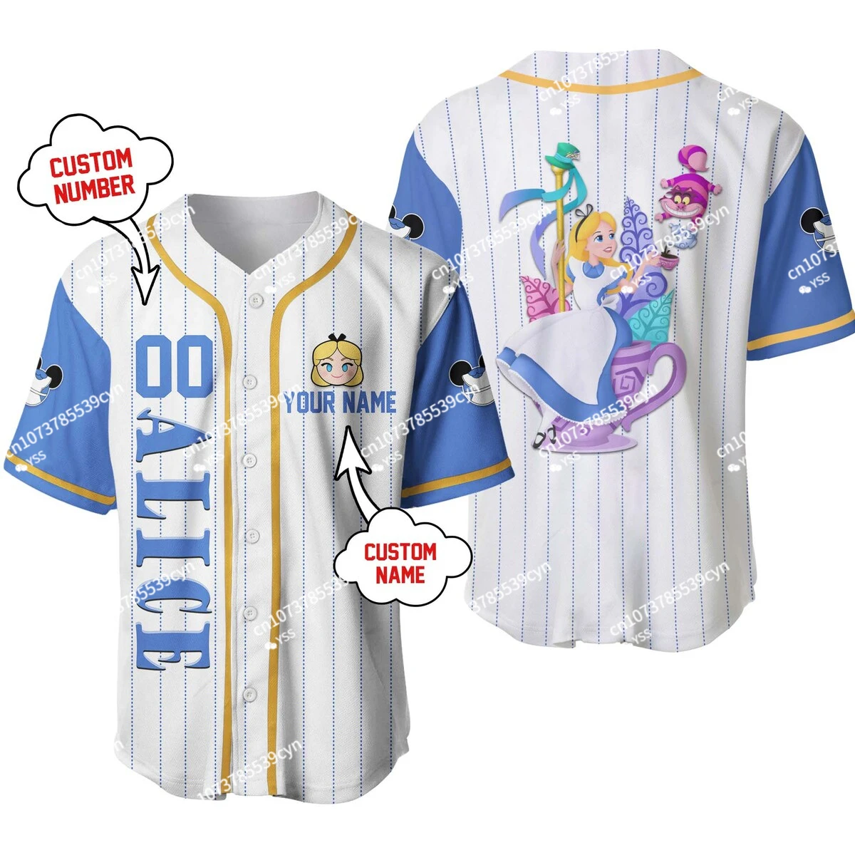 Alice in Wonderland Disney Customized Baseball Jersey