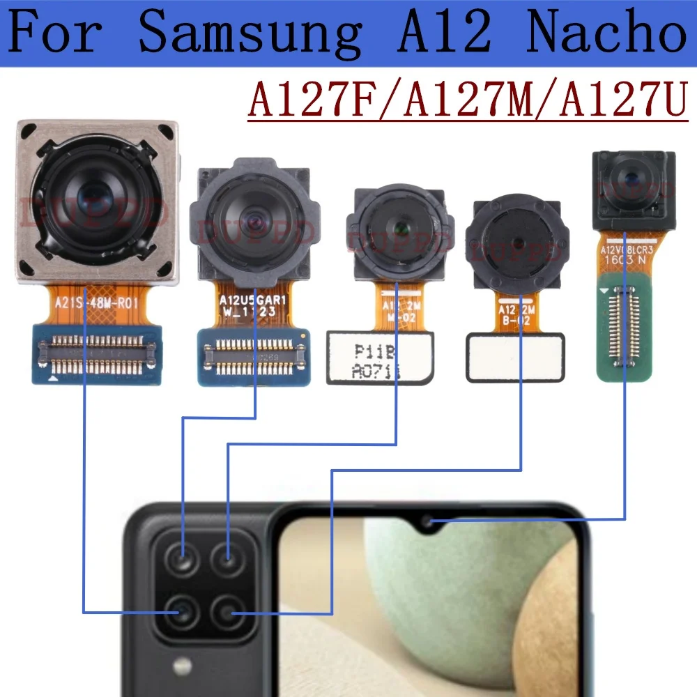 Front Rear Camera For Samsung Galaxy A12 Nacho A127 A127F A127U Back Wide Macro Depth Main Camera Module Flex Cable