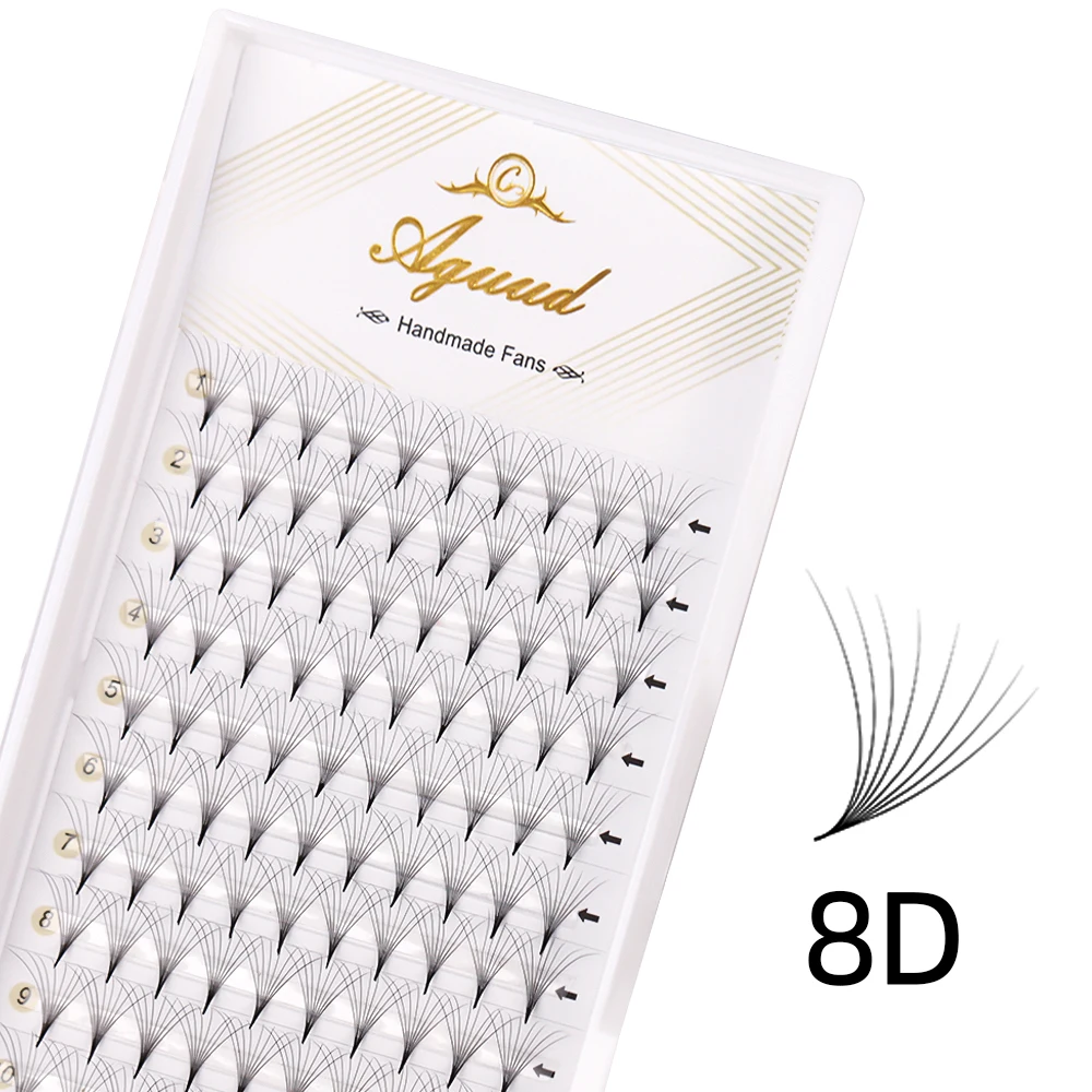 AGUUD 5 Trays/Lot Thin Roots Slim Base Vorgefertigte Fächerwimpern mit scharfer, spitzer Basis, Promade Russian Volume Fans, Wimpernverlängerungen, Faux