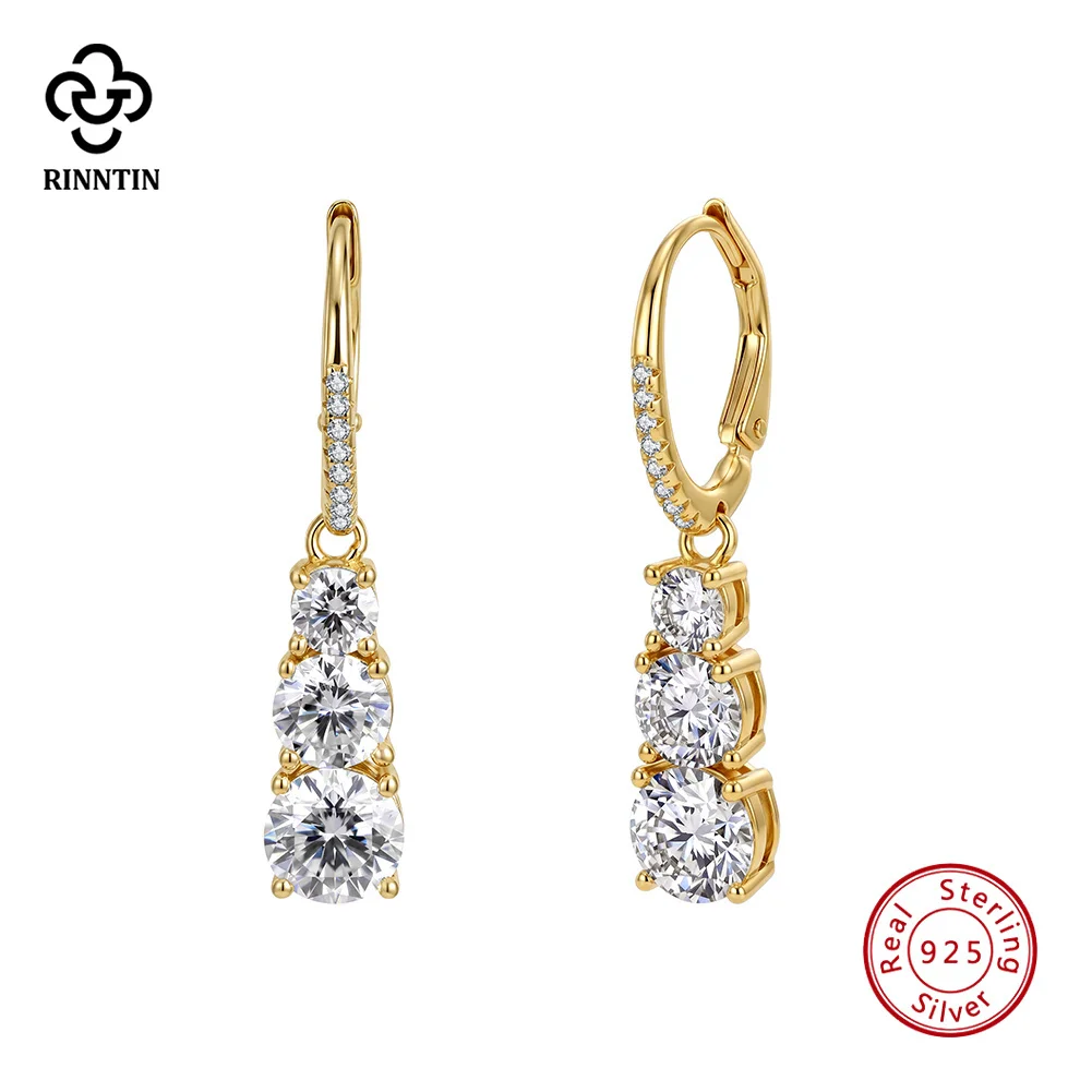 Rinntin Linear Moissanite Drop Earrings 925 Sterling Silver D Color Round Pave Leverback Dangle Earrings Elegant Jewelry MOE36