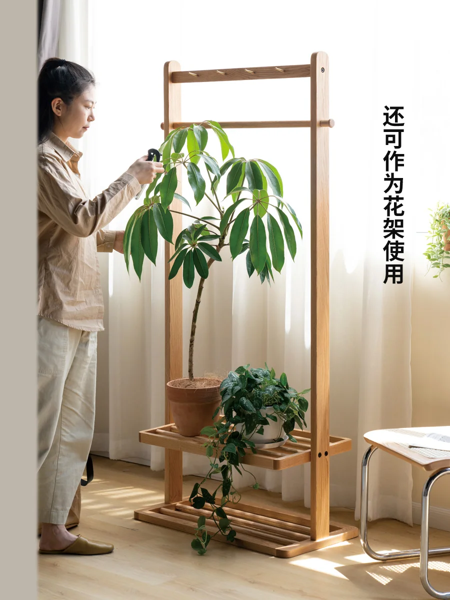 

Solid wood storage coat rack Bedroom floor oak hanger Modern living room entrance hanger