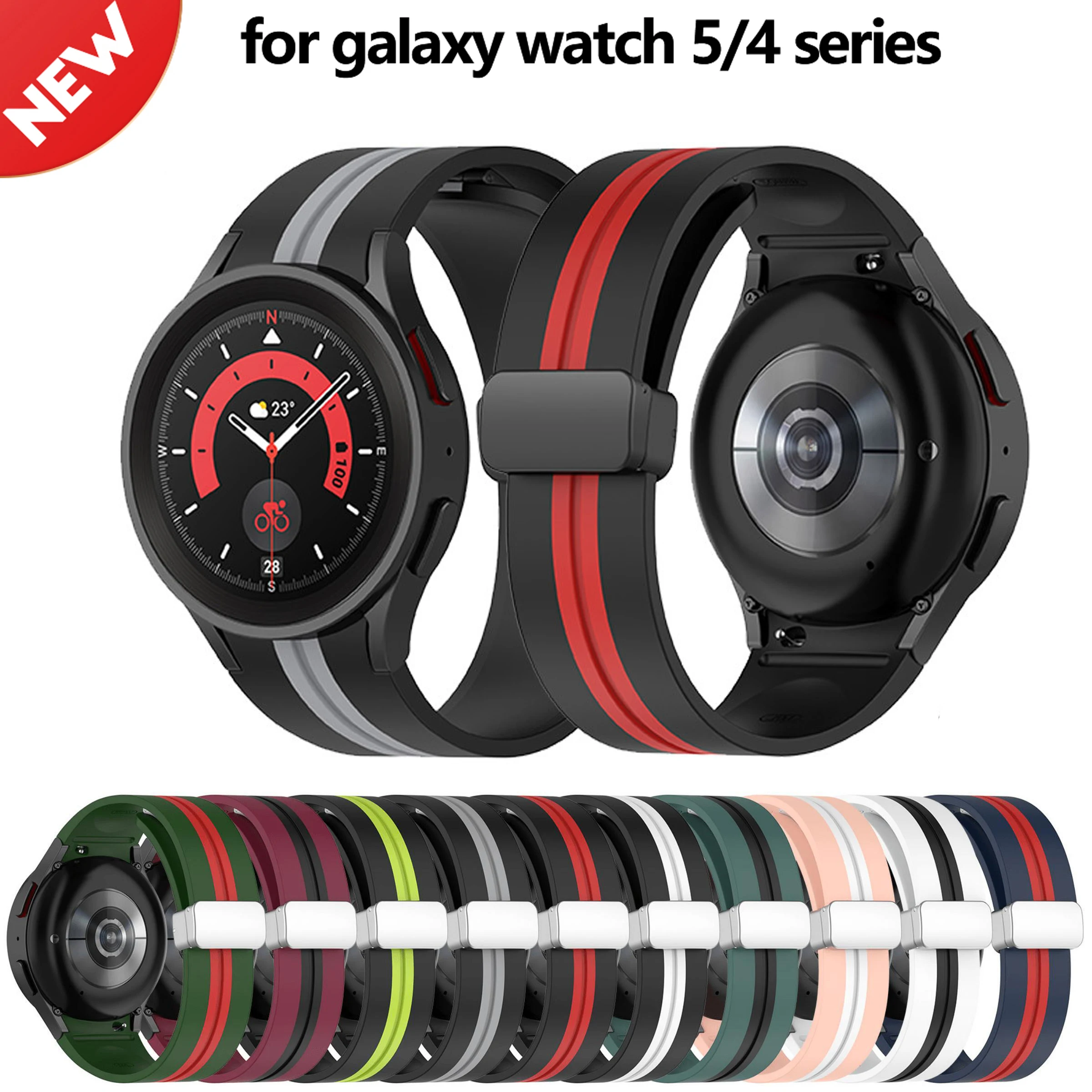 Magnetic Silicone Strap For Samsung Galaxy Watch 5 44mm  Galaxy 4 classic 46mm Dual Color Watchband Bracelet Galaxy Watch 4 40mm