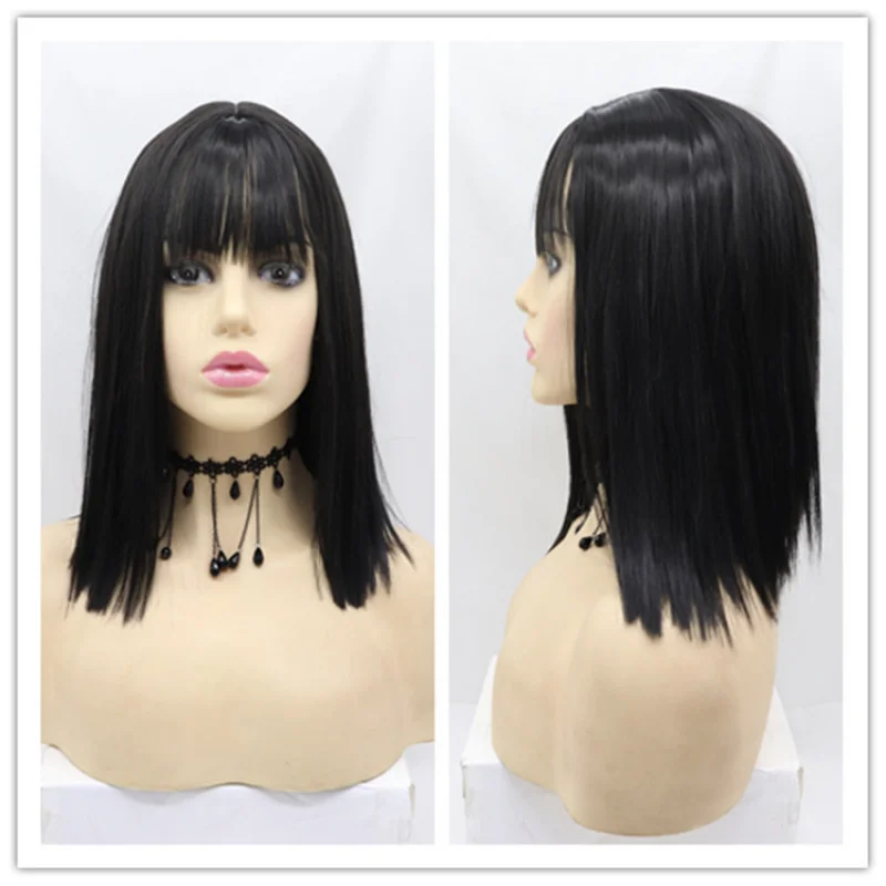 

Straight bangs matte high-temperature synthetic fiber , everyday full wig