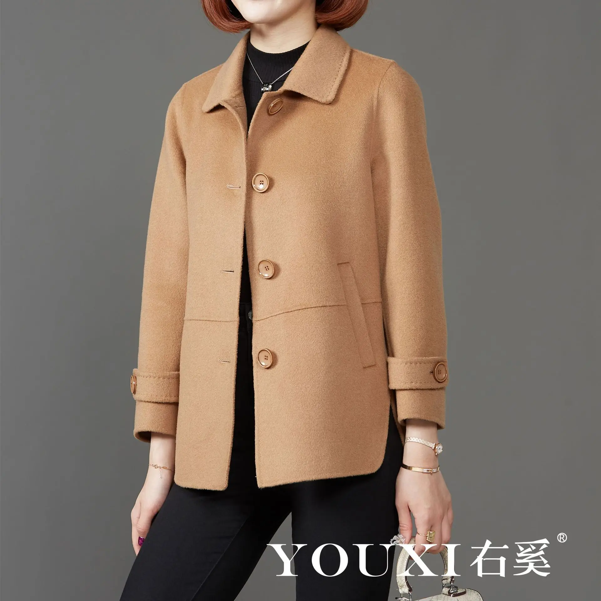 

Double Sided Cashmere Sweater Women's New Casual Short Style Mother's Woolen Jacket 8