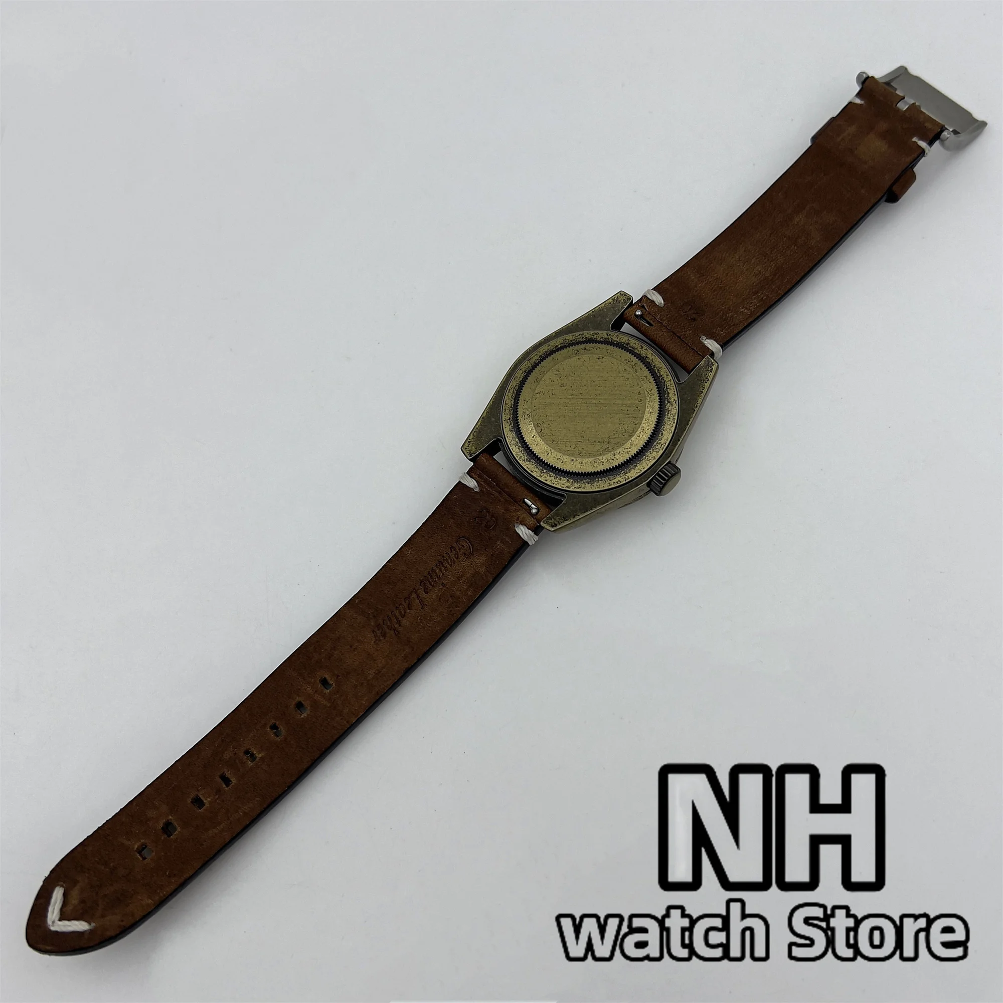 39mm Bronze Brushed Watch Case Leather strap Sapphire Fit NH34 NH35 NH36 ETA2824 PT5000 Movement Screw Crown