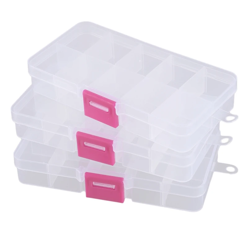 3Pcs 10 Grid Electronic Component Parts Kits Plastic Storage Box Case