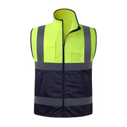 Hi Vis Viz Reflective Safety Vest with Front Zipper Hi Vis Workwear Vest with Multi Pockets Two Tone Construction Work Vest