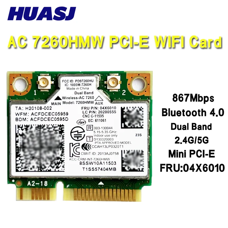 

Dual Band Wireless-AC 7260HMW 7260AC FRU:04X6010 half Mini PCI-e WIFI card for S1 S440 S540 E440 E540