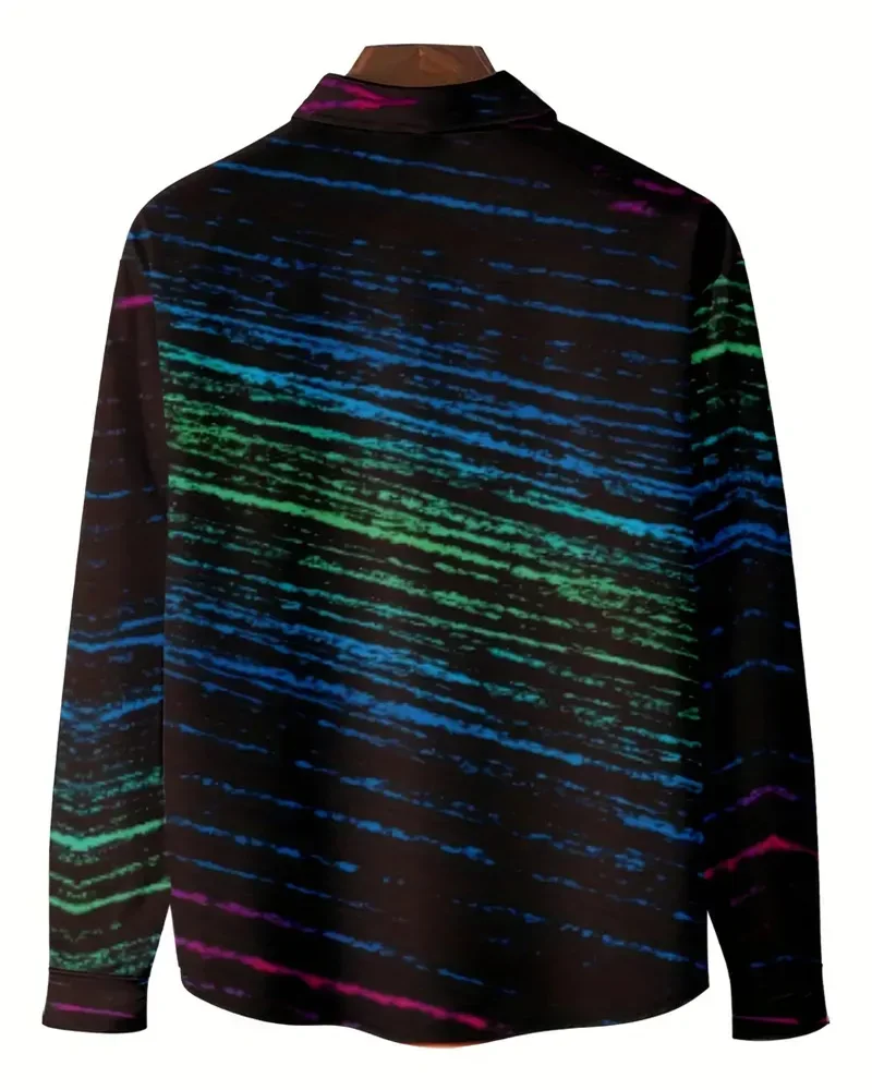 Colorful Digital Printed Men's Chic Long Sleeve Lapel Button-Down Shirt, Spring and Autumn Men's Casual Oversized 6XL Tops 2025