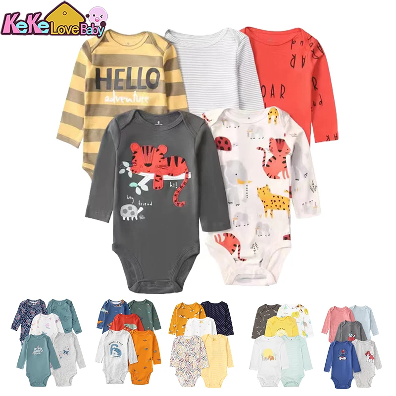 5Pcs/Lot Baby Bodysuits Spring Autumn Boy Girl Clothes Cotton Flower Rompers Newborn Clothing Cartoon Infant Outfit 6 -24 Months