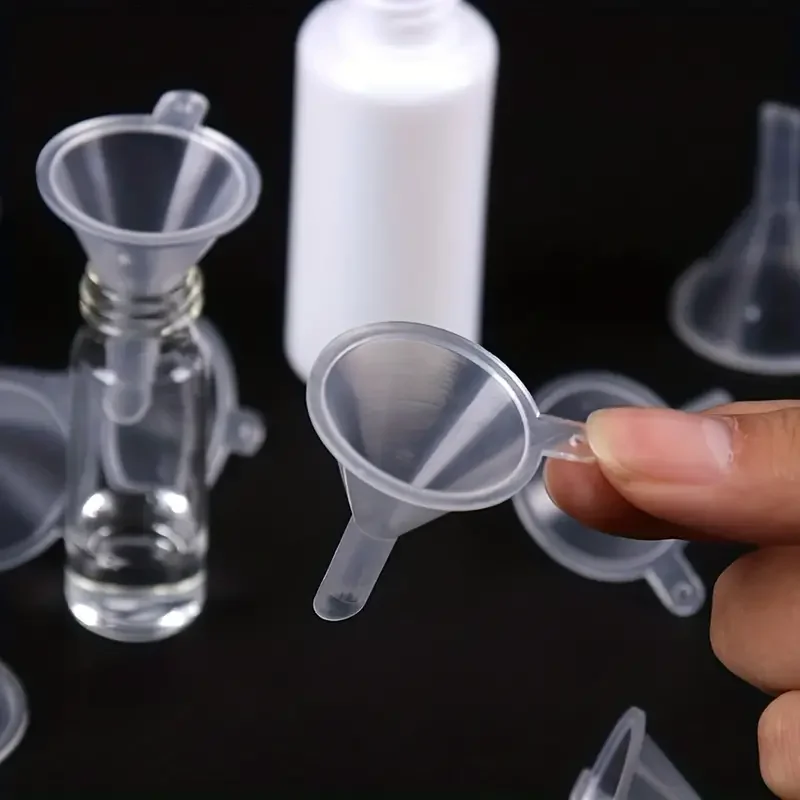 10 PCS Mini Plastic Funnels for Perfume Diffuser Bottles – Small Mouth Liquid Oil Funnels for Laboratory and Household Use