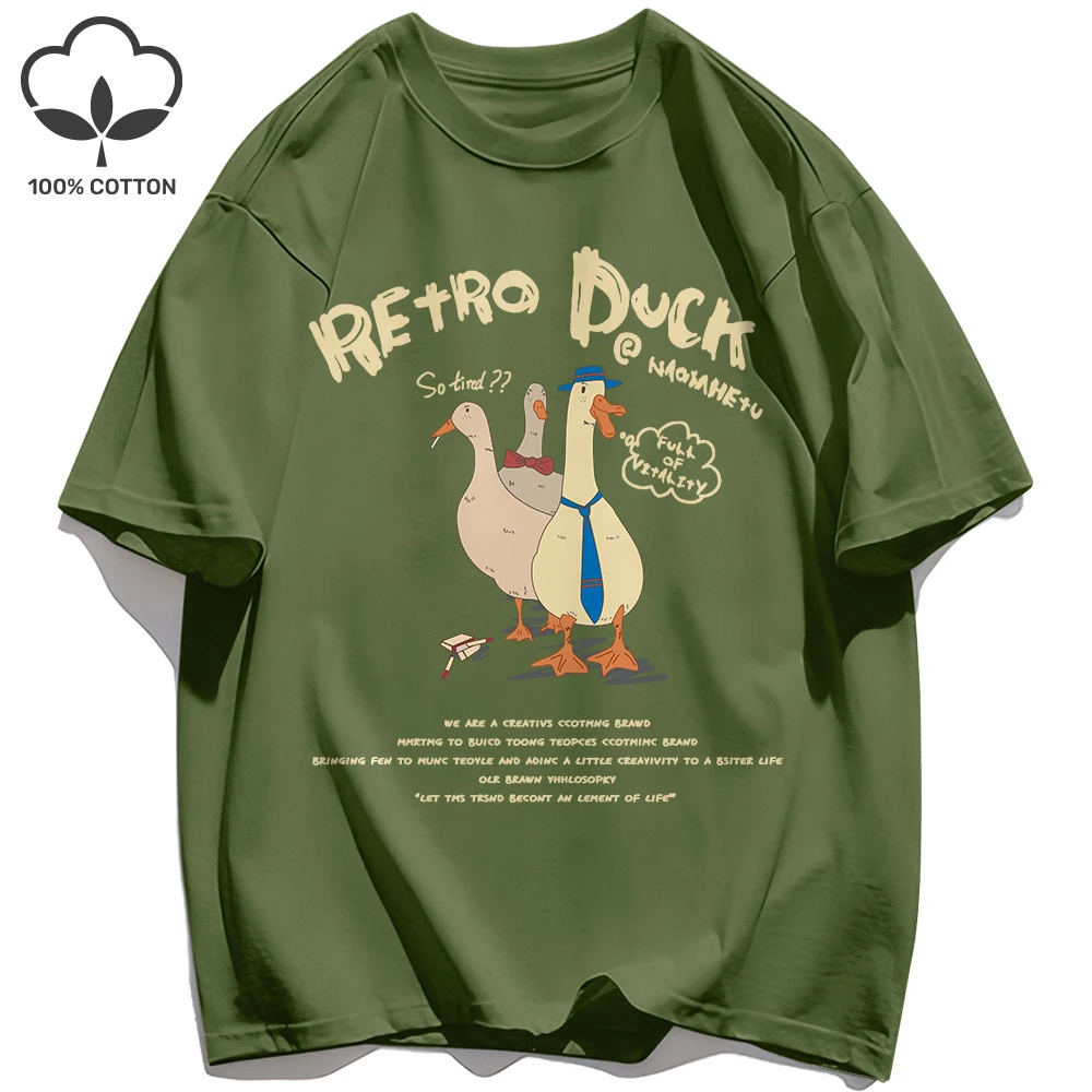 Herren-T-Shirts mit Retro-Enten-Aufdruck, lockere Baumwolle, atmungsaktiv, kurzärmelig, trendige All-Match-Kleidung, Sommer, weiches Unisex-Basics-Top