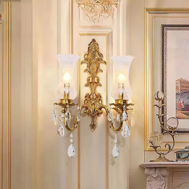 

Classic Design Baroque Luxury Bronze Wall Sconce Lights Hotel Palace Corridor Antique Brass Wall Lamp