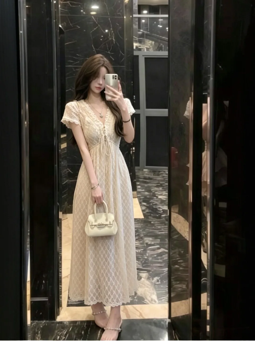 

Gentle Wind Beautiful V-neck Waist-cinching Slimming Fairy Dress Unique Not Repeating Long Summer Dress for Women