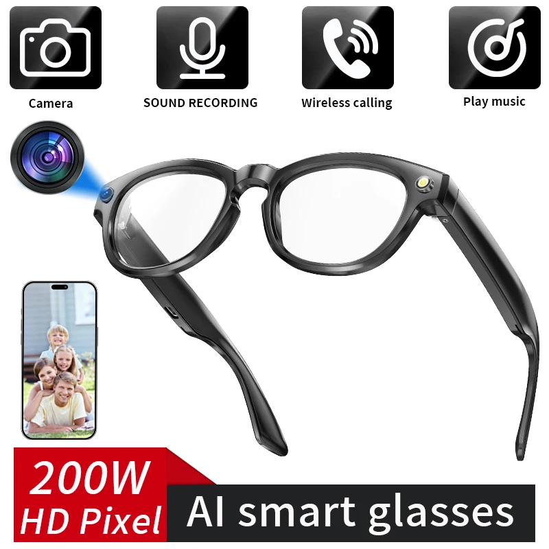 AI Smart Glasses Recording Videos Photo Recognition Answer Translation 260mAh Battery Waterproof Bluetooth Color Change Glasses