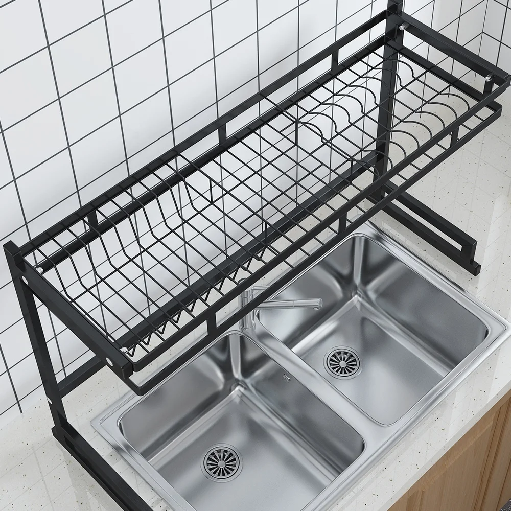 Rack de drenagem de pia de aço inoxidável preto mais vendido (comprimento total de 33,46 polegadas)