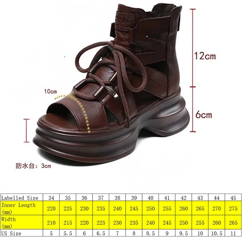 Koznoy 6cm Genuine Leather Fashion Women Sandals Hollow Chimney Moccasins Summer Ankle Booties Motorcycle Natural Boots  Shoes