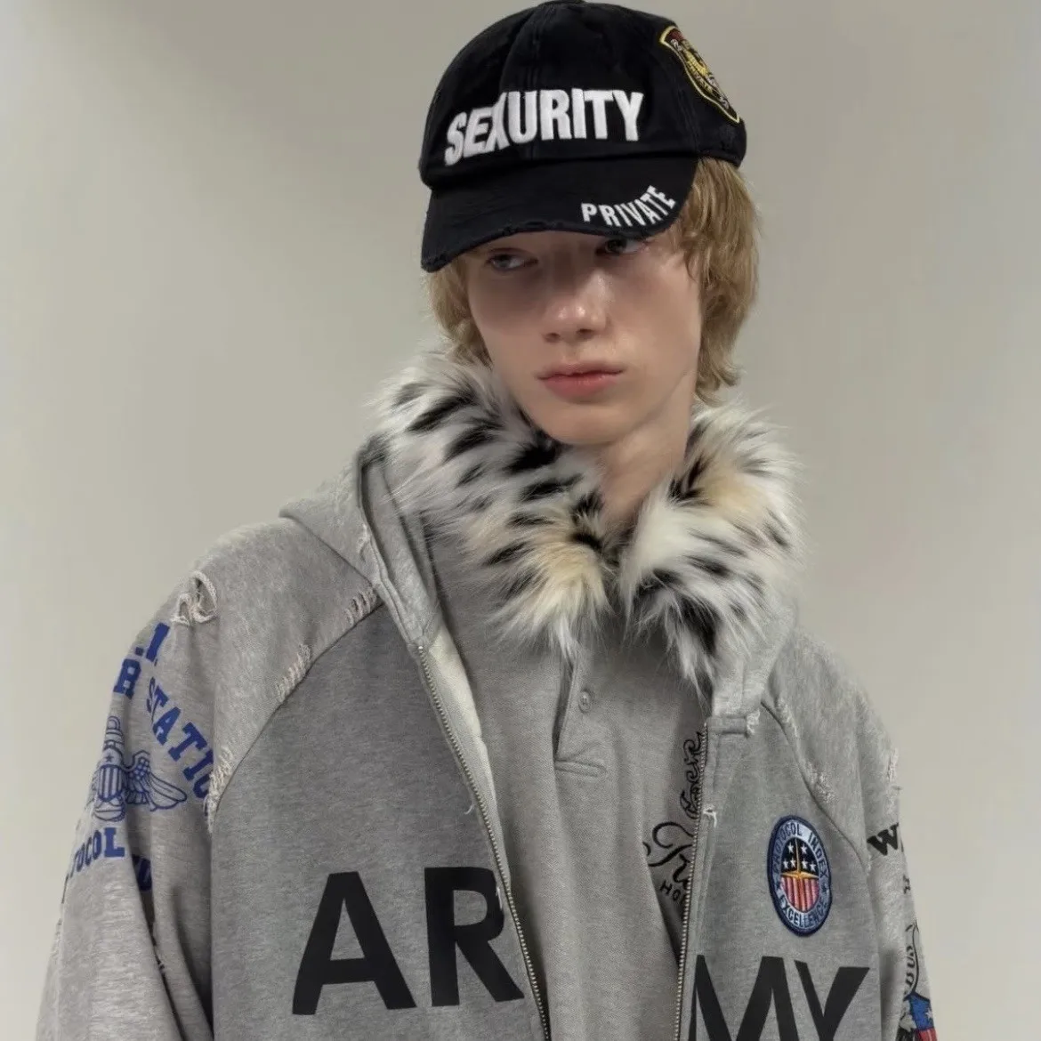 PROJECT G/R Washed Antique Damaged Badge Embroidery Beveled Edging Curved Eave Baseball Cap for Men Women Grailz Protocol Index