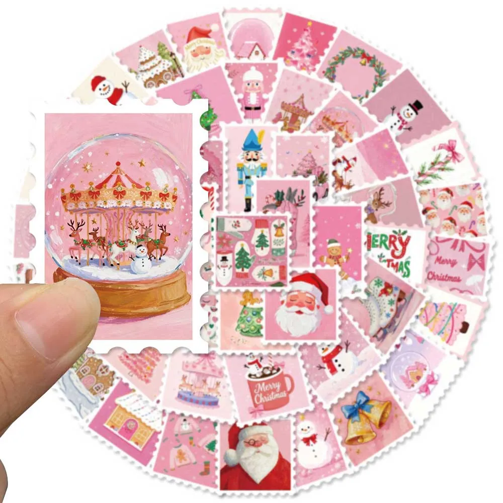 

50PCS Pink Christmas Stamp Sticker Cartoon Waterproof Graffiti Decal Toy Decoration Water Cup Scrapbook Laptop Desk Guitar