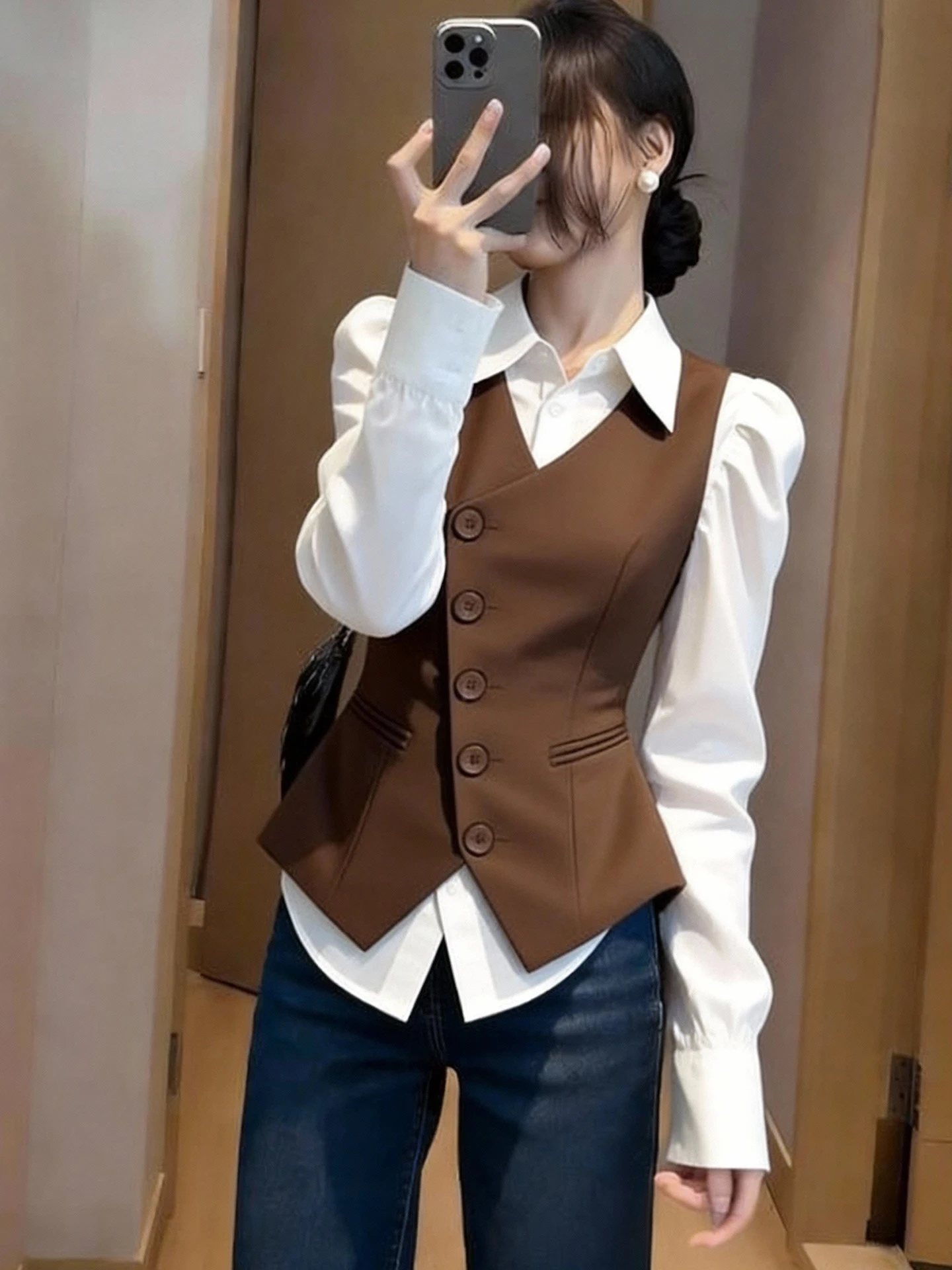 

Fashionable Commuter Single-Button Vest Versatile Shirt Design Spring Season Elegant Unique Style Women's Outerwear Jacket