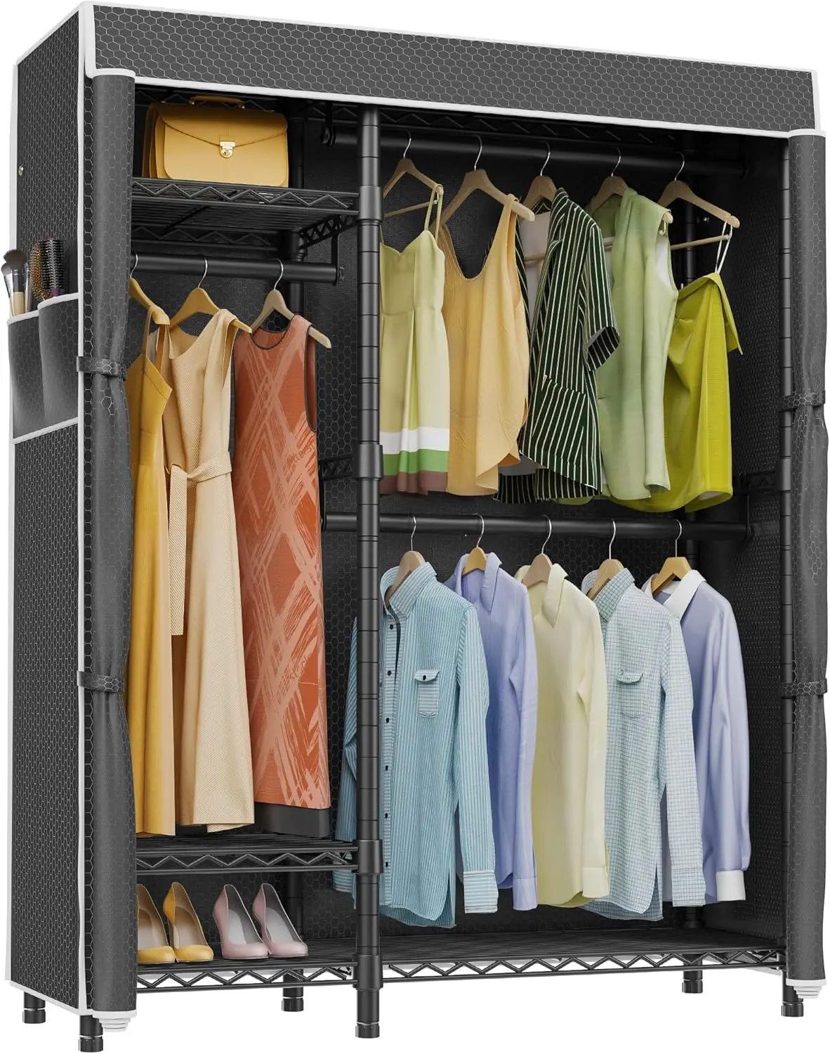 

V2C Heavy Duty Clothes Rack with Upgraded Polyester Cover, Metal Portable Closet with Adjustable Shelves & Hanging Rods, Free