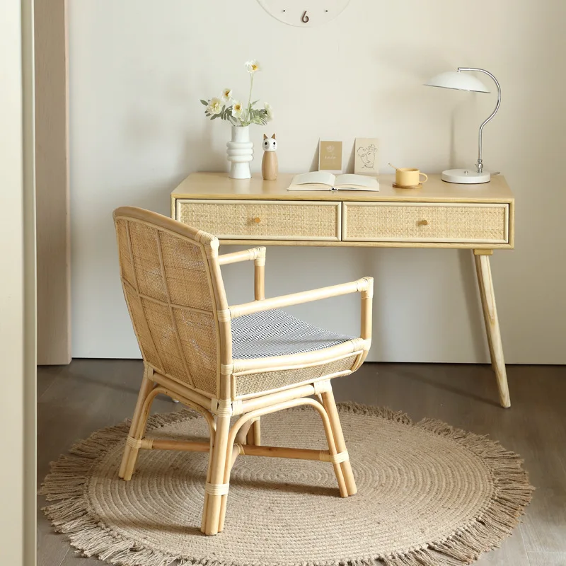 

Nordic solid wood desk bedroom study table Japanese desktop rattan writing desk home simple modern desk