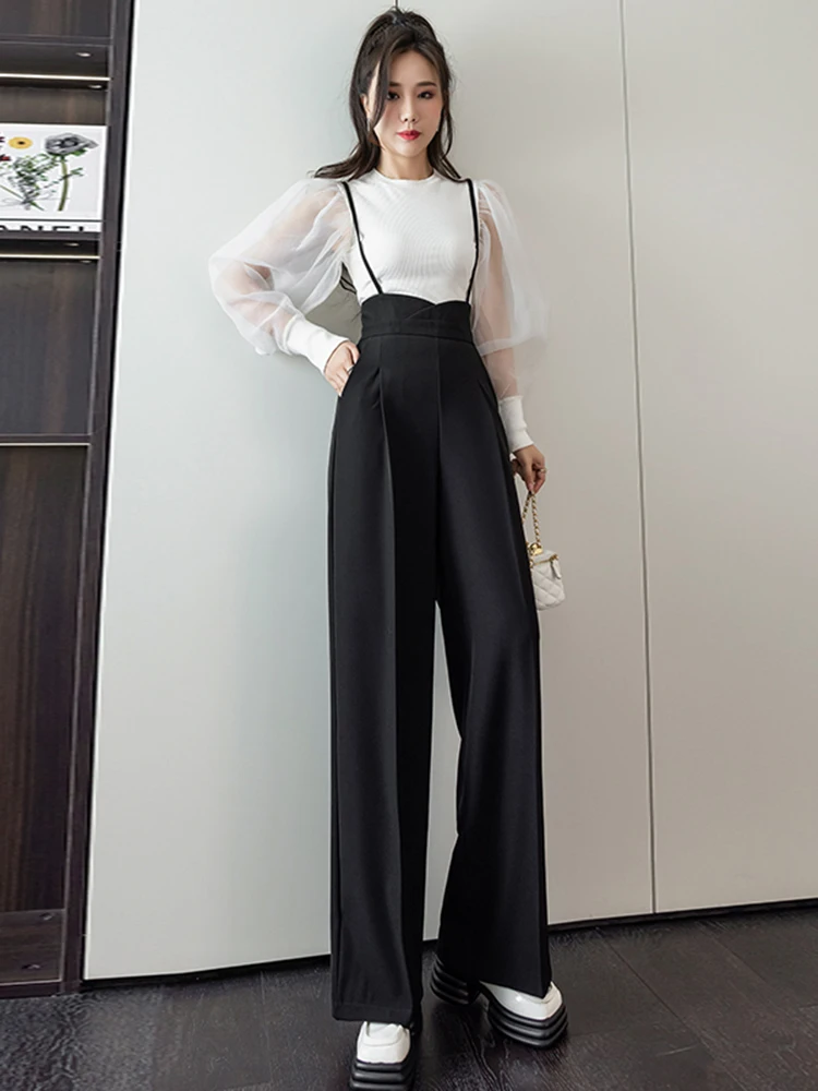 Summer Elegant Fashion Jumpsuit Women High Waist Rompers Straight Pants All-Match Style Jumpsuits Office Overalls Simple 2023