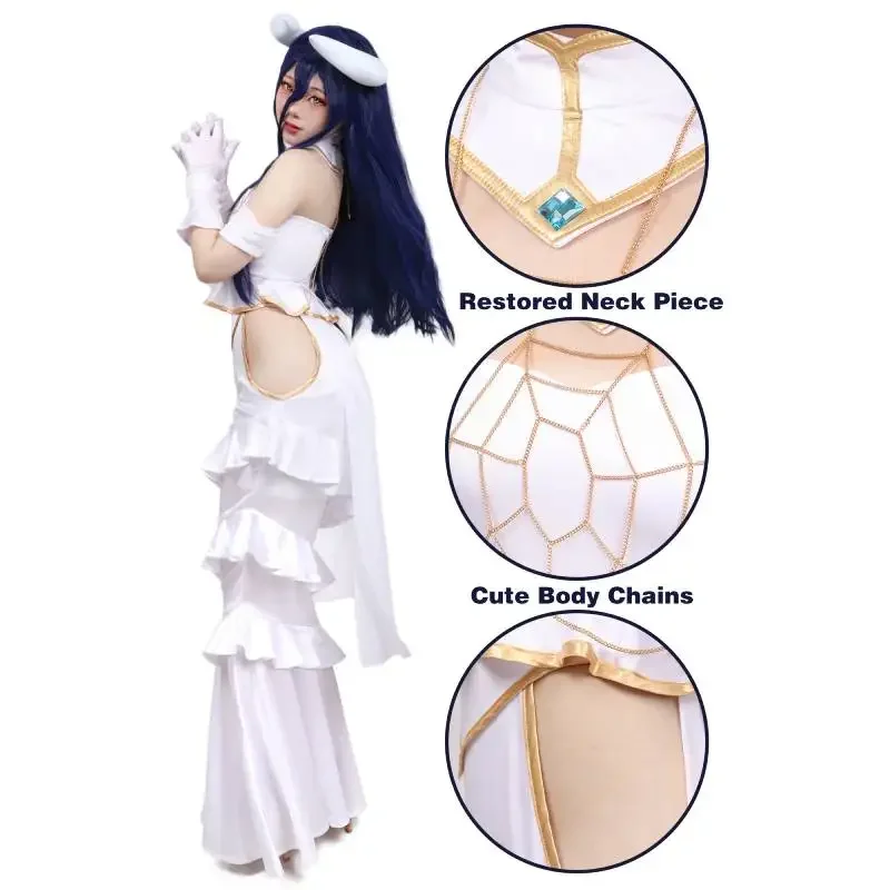 En Stock DAZCOS Anime Overlord Albedo Cosplay disfraz Halloween Navidad disfraz Cos mujer vestido blanco Overlord Albedo Cosplay